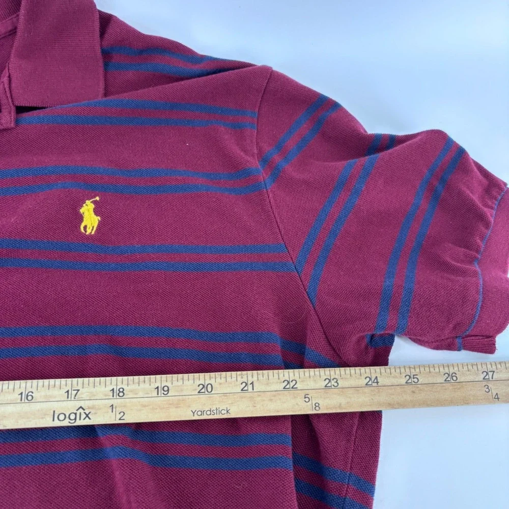 Polo Ralph Lauren Polo Shirt Mens XL Burgundy Navy Blue Striped Pique Pony Logo